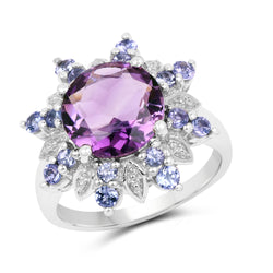 4.06 Carat Genuine Amethyst & Tanzanite .925 Sterling Silver Ring