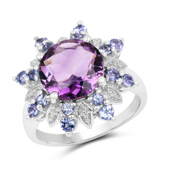 4.06 Carat Genuine Amethyst & Tanzanite .925 Sterling Silver Ring