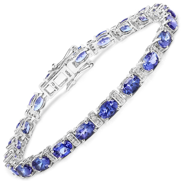 9.43 Carat Genuine Tanzanite and White Diamond 14K White Gold Bracelet