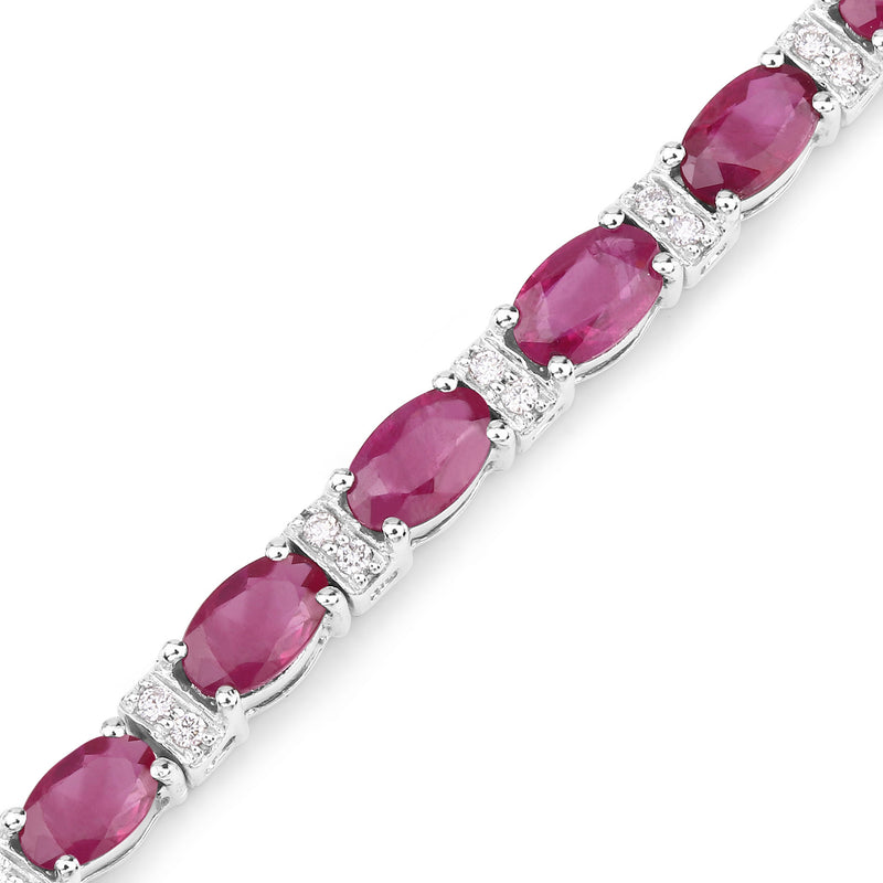 6.77 Carat Genuine Ruby and White Diamond 14K White Gold Bracelet