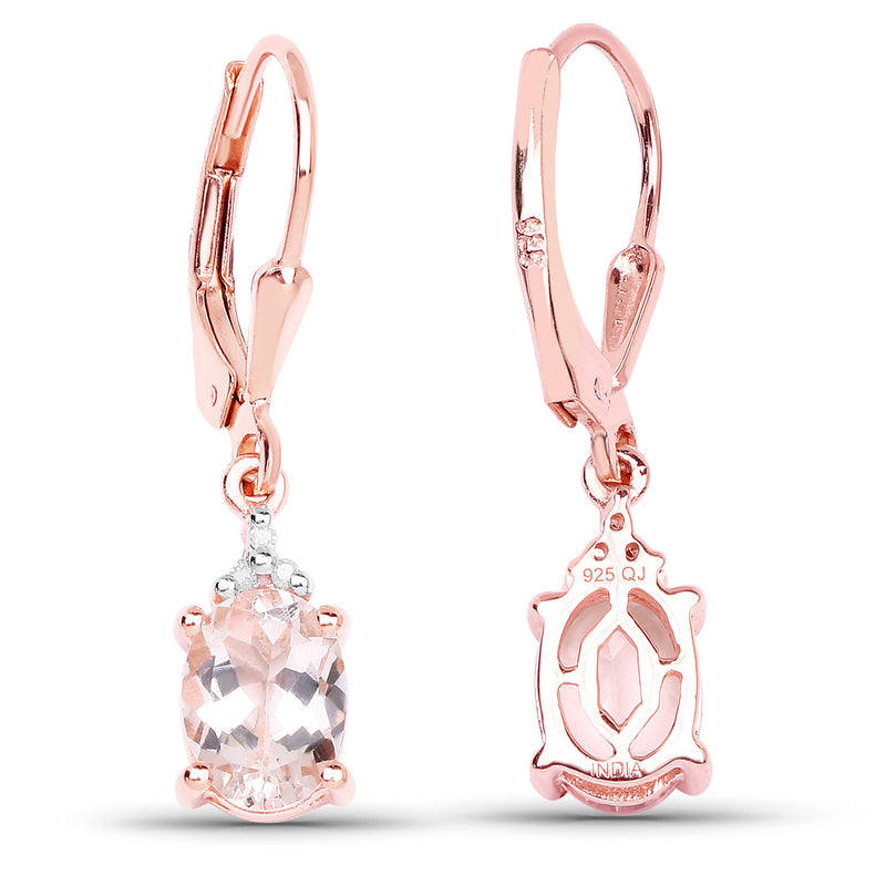 14K Rose Gold Plated 2.23 Carat Genuine Morganite & White Diamond .925 Sterling Silver Earrings