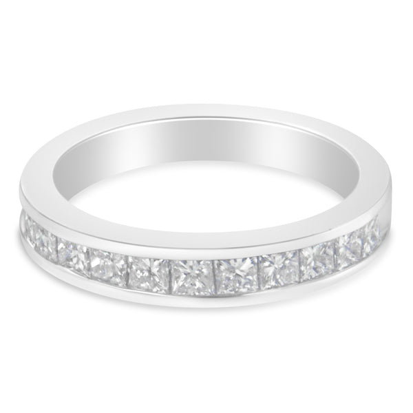 Women's 18K White Gold Princess Cut Diamond Band Ring (1 Cttw, G-H Color, SI1-SI2 Clarity) - Size 6