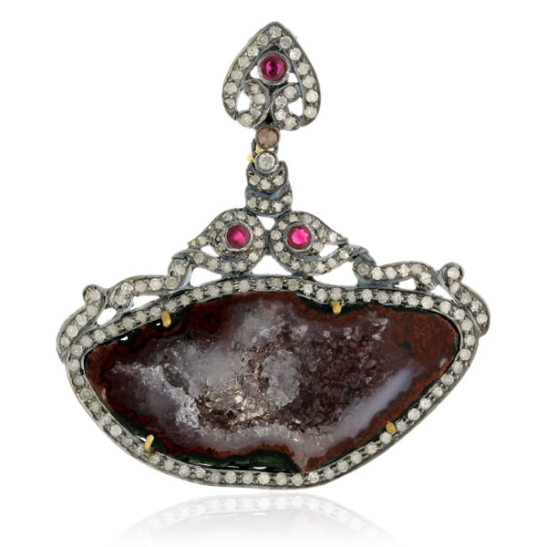 Ruby Gemstone Pendant Pave Diamond 18k Gold 925 Sterling Silver Jewelry