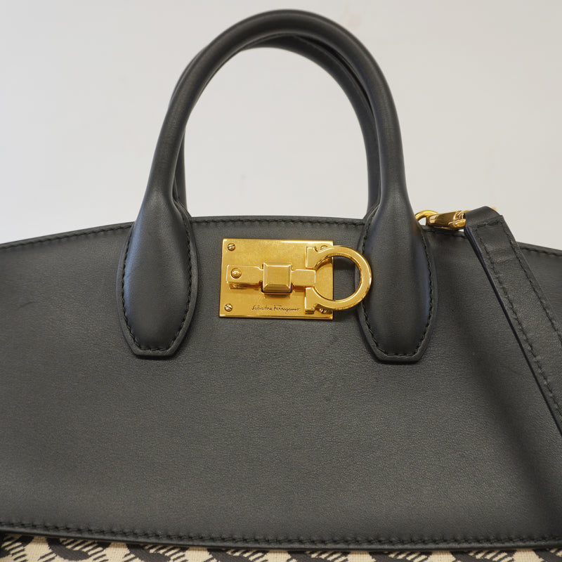 Auth Salvatore Ferragamo Gancini 2WAY Bag Womens LeatherCanvas HandbagShoulde