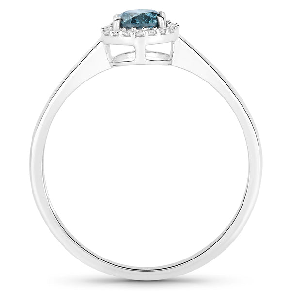 0.42 Carat Genuine Blue Diamond and White Diamond 14K White Gold Ring