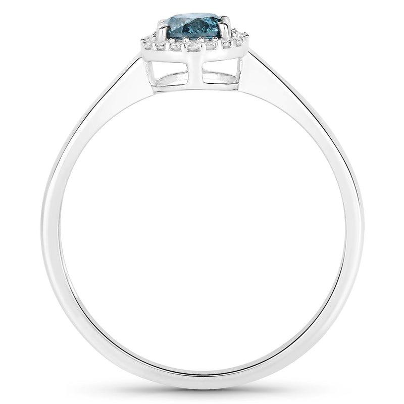 0.42 Carat Genuine Blue Diamond and White Diamond 14K White Gold Ring