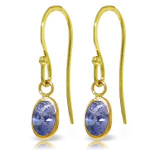 1 Carat 14K Solid Yellow Gold Fish Hook Earrings Tanzanite