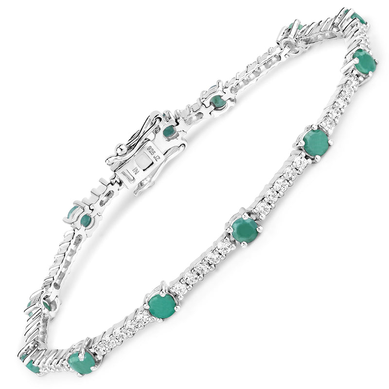 5.69 Carat Genuine Emerald and White Zircon .925 Sterling Silver Bracelet