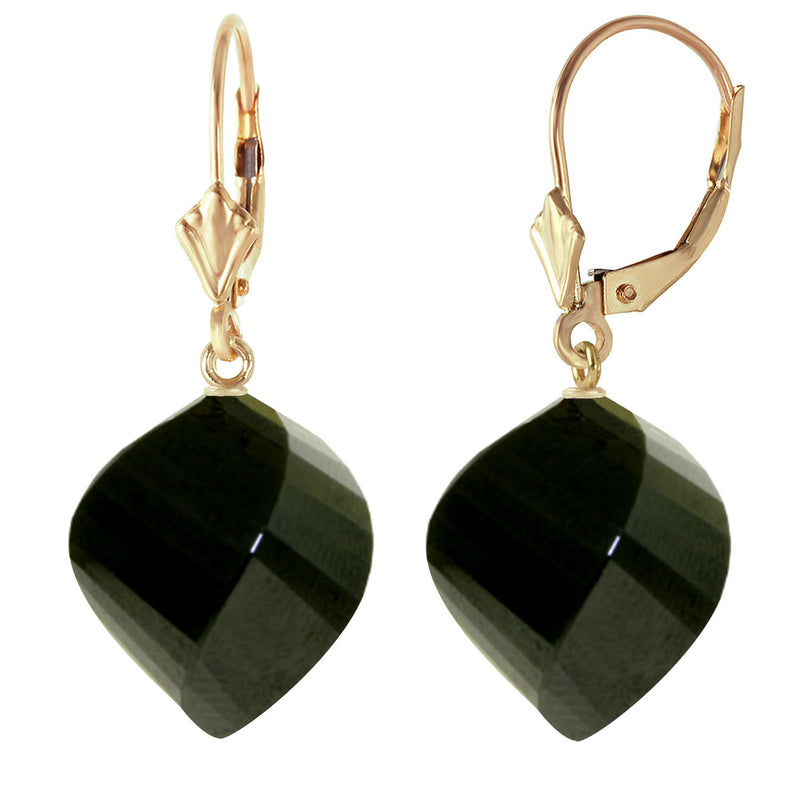 31 Carat 14K Solid Yellow Gold Leverback Earrings Twisted Briolette Black Spinel