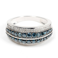 Blue Pave Diamond Engagement Band Ring 925 Sterling Silver Jewelry Gift