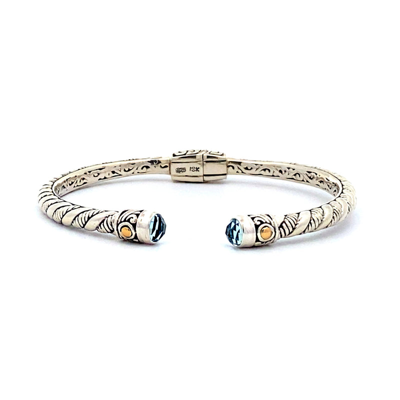 Blue Topaz Bangle Bracelet Sterling Silver 18KT Gold