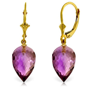 19 Carat 14K Solid Yellow Gold Drop Briolette Amethyst Earrings