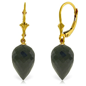 24.5 Carat 14K Solid Yellow Gold Pointy Briolette Drop Black Spinel Earrings