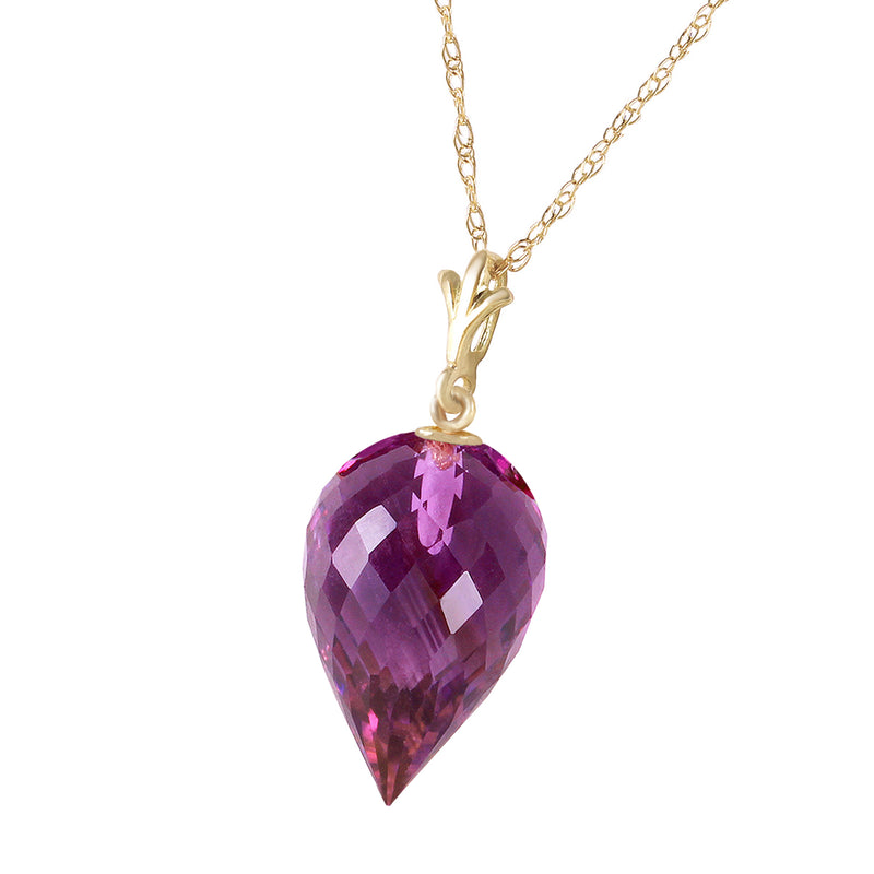 9.5 Carat 14K Solid Yellow Gold Necklace Pointy Briolette Drop Amethyst