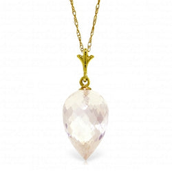 12.25 Carat 14K Solid Yellow Gold Necklace Pointy Briolette Drop White Topaz
