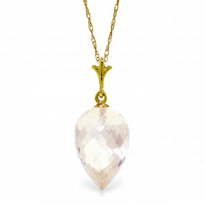 12.25 Carat 14K Solid Yellow Gold Necklace Pointy Briolette Drop White Topaz