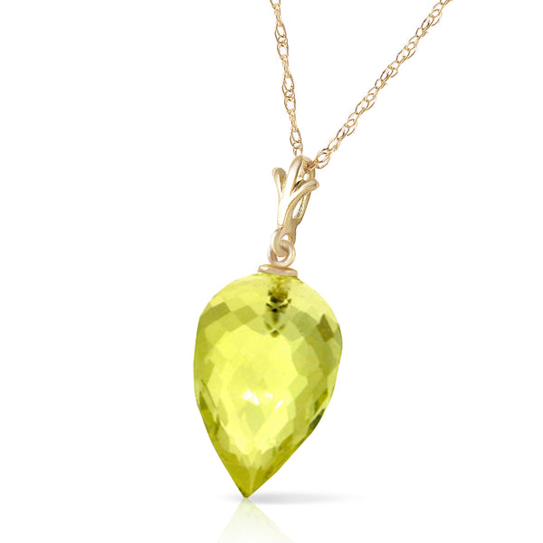 9 Carat 14K Solid Yellow Gold Necklace Pointy Briolette Drop Lemon Quartz