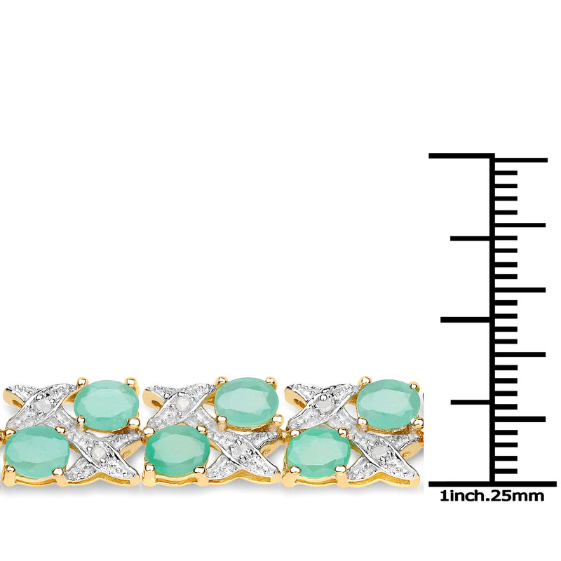 14K Yellow Gold Plated 10.37 Carat Genuine Emerald and White Diamond .925 Sterling Silver Bracelet