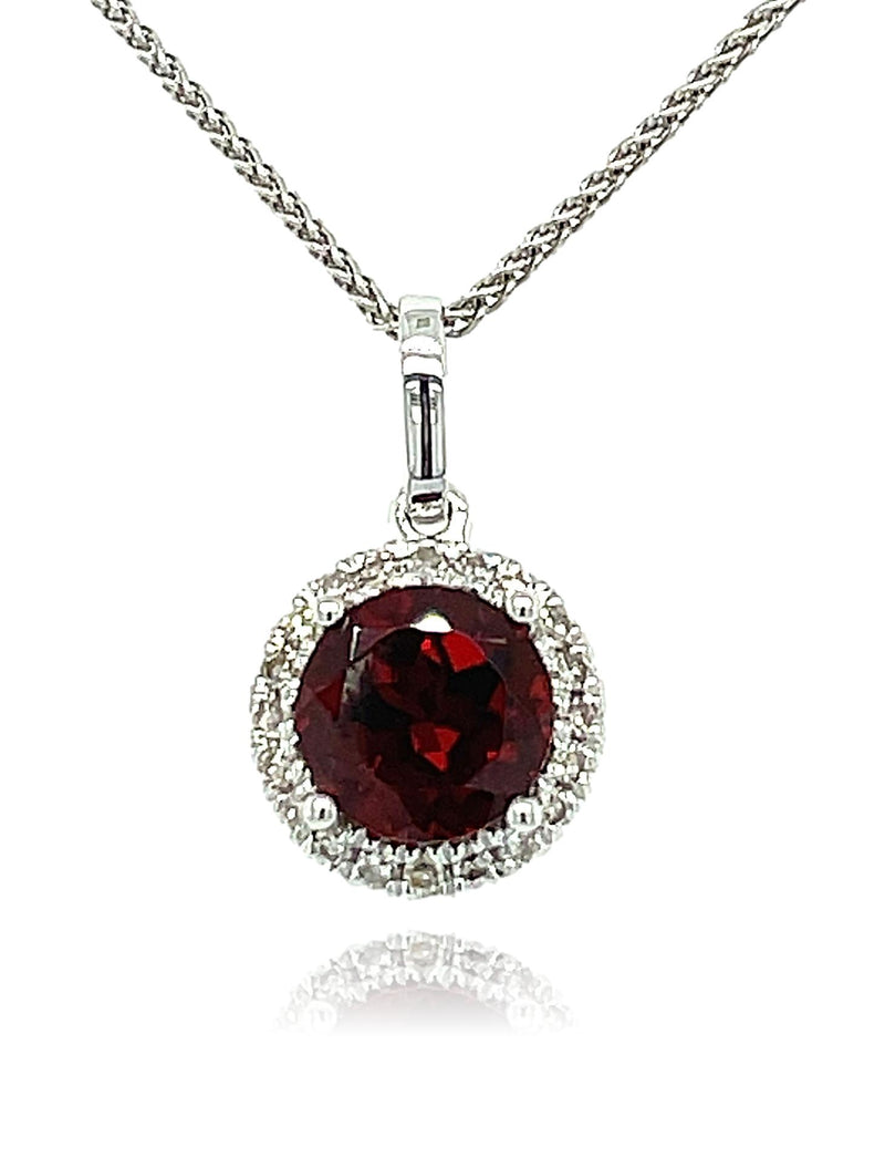 14KW RED GARNET AND DIAMOND PENDANT