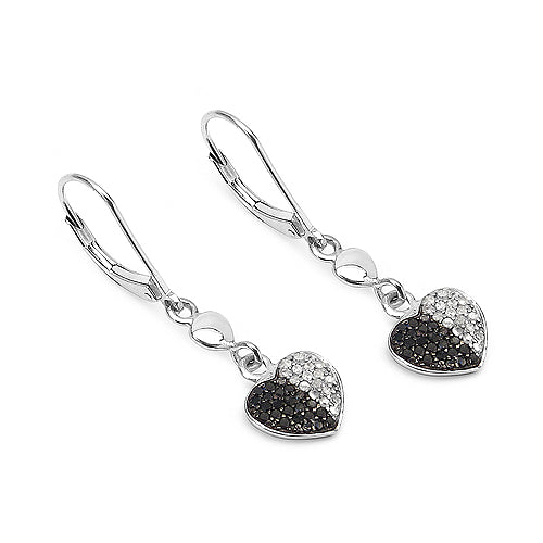 0.45 Carat Genuine Black Diamond & White Diamond .925 Sterling Silver Earrings