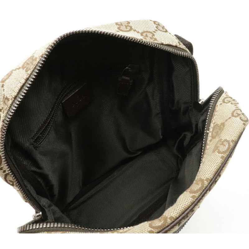 GUCCI Gucci GG canvas shoulder bag pochette leather khaki beige brown dark 03136