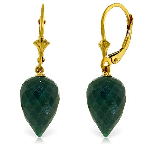 25.7 Carat 14K Solid Yellow Gold Drop Briolette Emerald Earrings