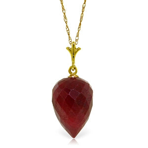 13 Carat 14K Solid Yellow Gold Necklace Pointy Briolette Drop Ruby