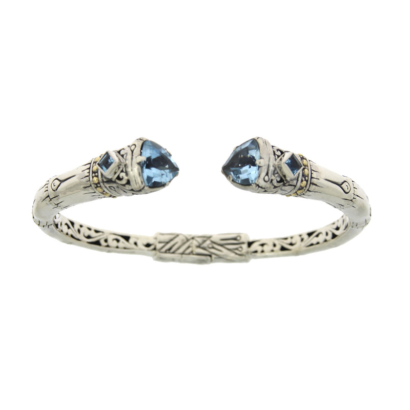 Blue Topaz Bangle Bracelet Sterling Silver 18KT Gold