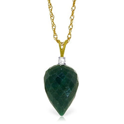 12.95 Carat 14K Solid Yellow Gold Necklace Diamond Briolette Emerald