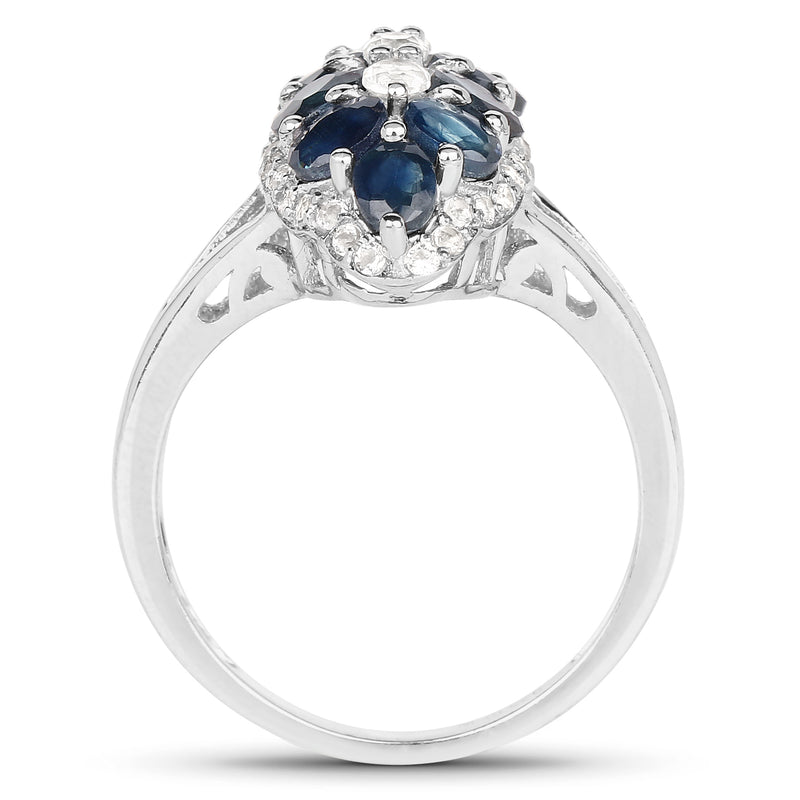 2.87 Carat Genuine Blue Sapphire and White Topaz .925 Sterling Silver Ring