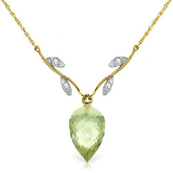 9.52 Carat 14K Solid Yellow Gold Necklace Diamond Briolette Green Amethyst