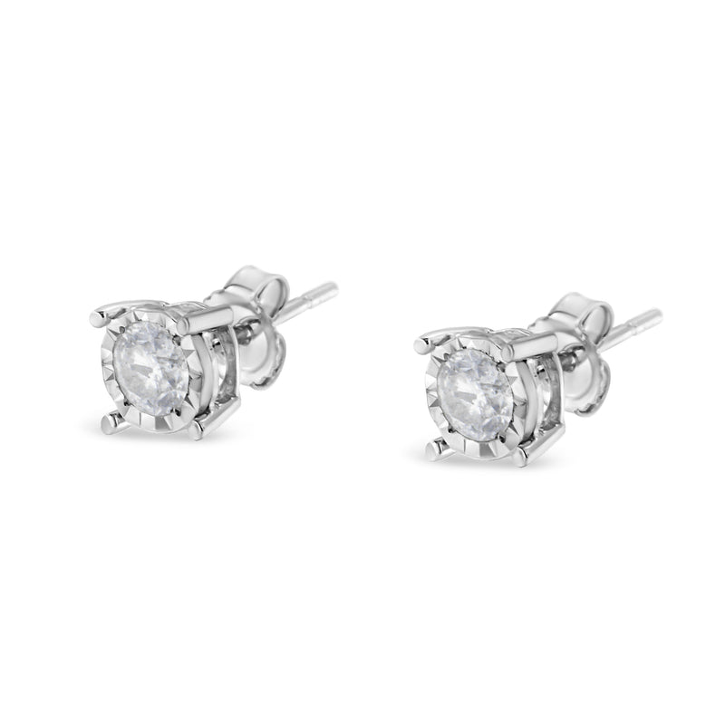 .925 Sterling Silver 1/2 Cttw Near Colorless Round Brilliant-Cut Diamond Miracle-Set Stud Earrings (H-I Color, I2-I3 Clarity)