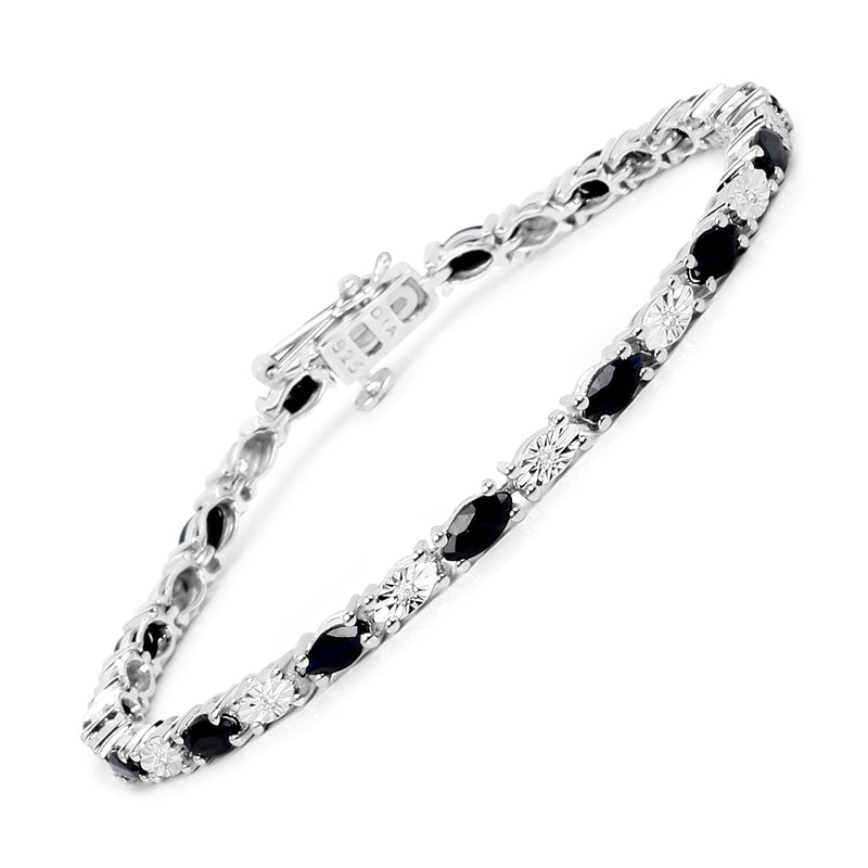 4.59 Carat Genuine Black Sapphire and White Zircon .925 Sterling Silver Bracelet