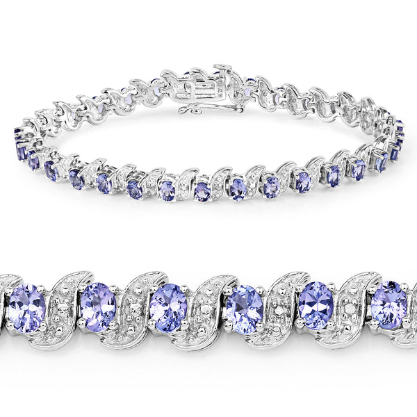 5.47 Carat Genuine Tanzanite & White Diamond .925 Sterling Silver Bracelet