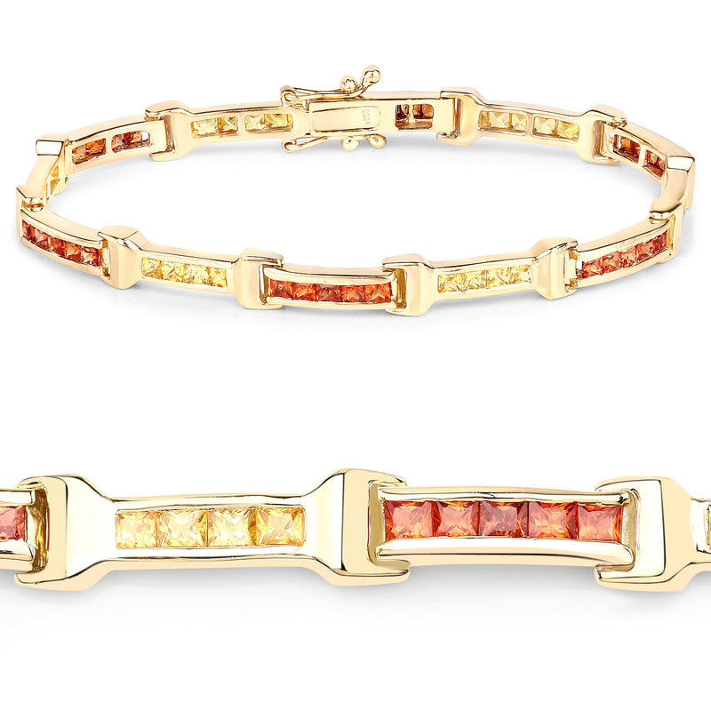 6.48 Carat Genuine Orange Sapphire and Yellow Sapphire .925 Sterling Silver Bracelet