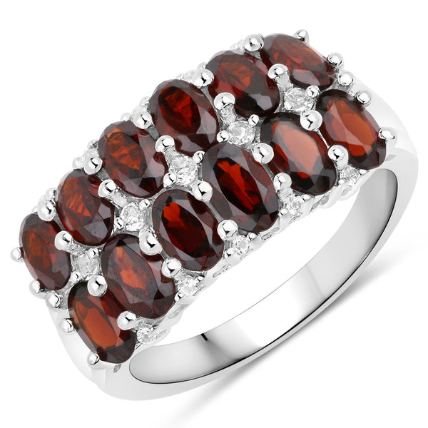 3.52 Carat Genuine Garnet and White Topaz .925 Sterling Silver Ring