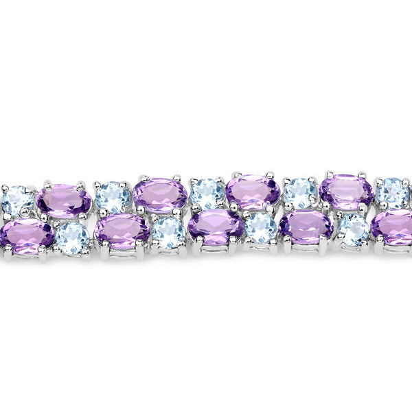 23.04 Carat Genuine Amethyst and Blue Topaz .925 Sterling Silver Bracelet