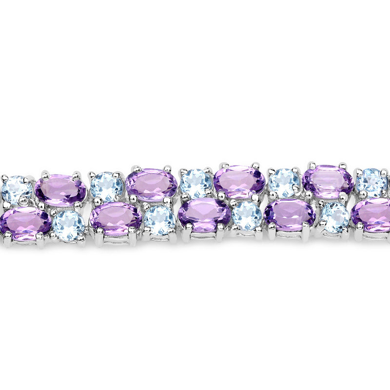 23.04 Carat Genuine Amethyst and Blue Topaz .925 Sterling Silver Bracelet