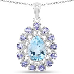 7.12 Carat Genuine Blue Topaz and Tanzanite .925 Sterling Silver Pendant