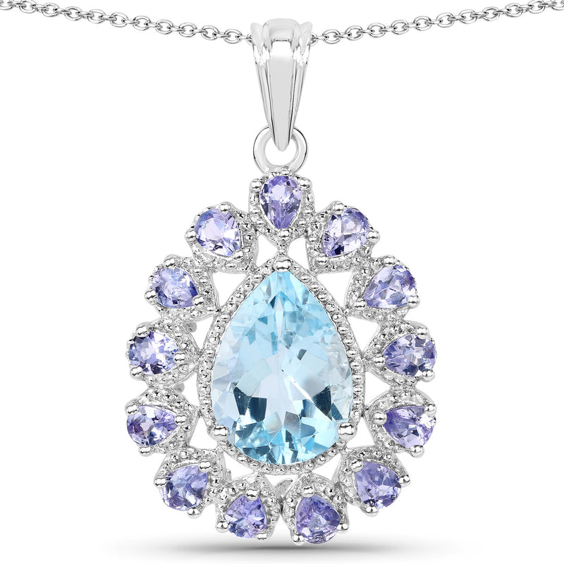 7.12 Carat Genuine Blue Topaz and Tanzanite .925 Sterling Silver Pendant