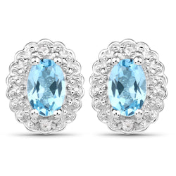 1.10 Carat Genuine Swiss Blue Topaz & White Topaz .925 Sterling Silver Earrings