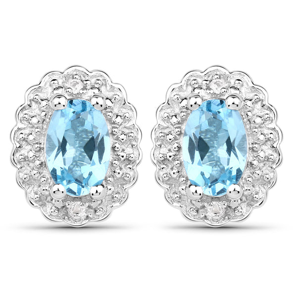 1.10 Carat Genuine Swiss Blue Topaz & White Topaz .925 Sterling Silver Earrings