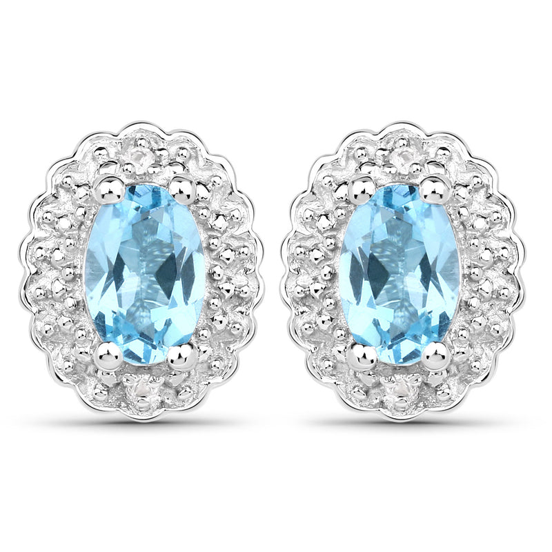 1.10 Carat Genuine Swiss Blue Topaz & White Topaz .925 Sterling Silver Earrings