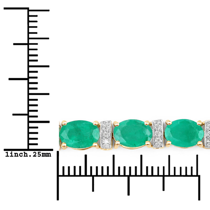 14.05 Carat Genuine Zambian Emerald and White Diamond 14K Yellow Gold Bracelet