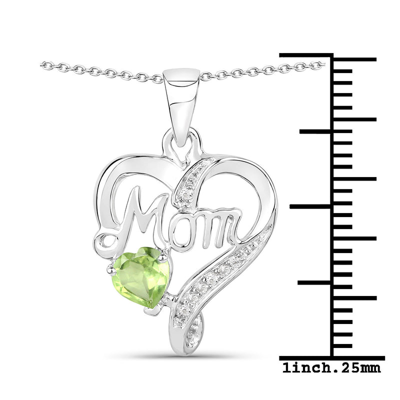 0.48 Carat Genuine Peridot and White Topaz .925 Sterling Silver Pendant