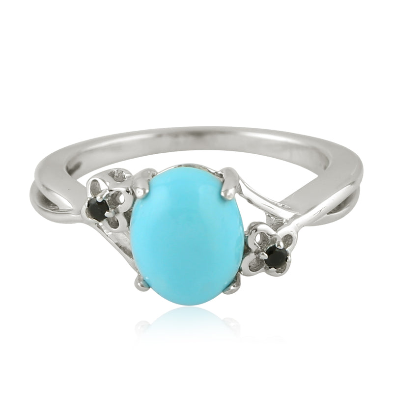 Classic Trendy Turquoise &Natural Spinel Band Ring 925 Silver For Her