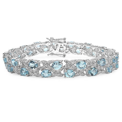 17.34 Carat Genuine Blue Topaz & White Topaz .925 Sterling Silver Bracelet