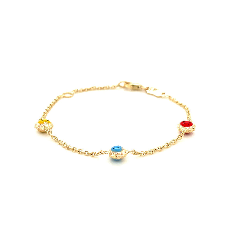 14k Yellow Gold Childs Bracelet with Ladybug Stations