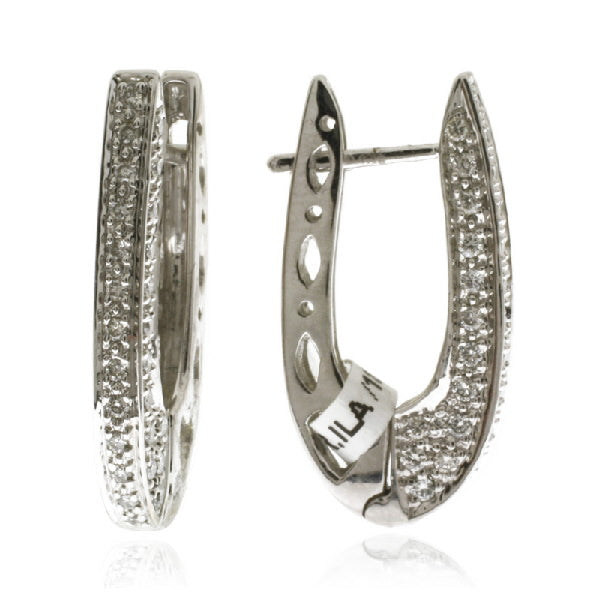 0.4ct Pave Diamond Huggie Earrings 18k White Gold Hoop Earrings Jewelry Gift