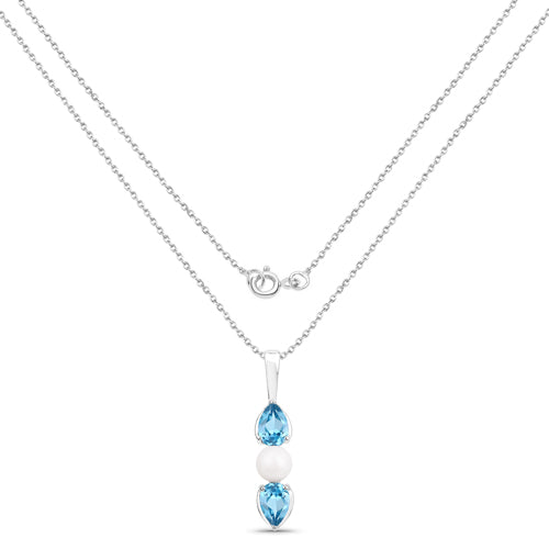 1.56 Carat Genuine Blue Topaz and Pearl .925 Sterling Silver Pendant